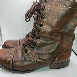 Steve Madden Womens Troopa Combat Boot Size 9 Brown Leather Biker Lace Up Boho